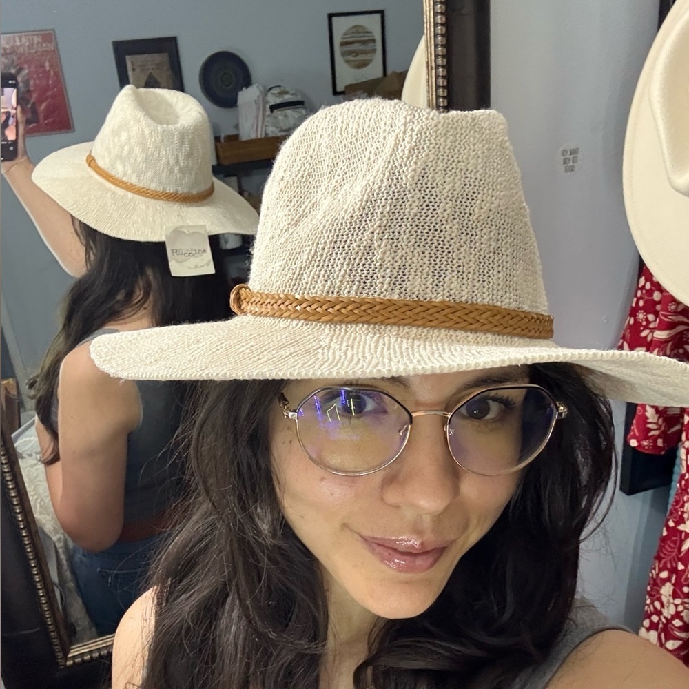 Stylish Cream Nubby Panama Hat with Tan Band - Picture 5 of 5